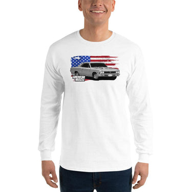 1966 Chevelle Long Sleeve T-Shirt with American Flag-In-White-From Aggressive Thread